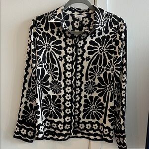 Satin Black and White Shirt with Floral Print